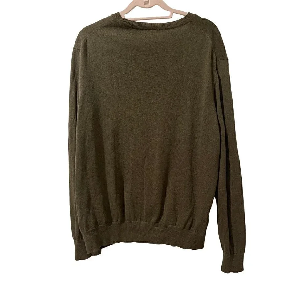 Grant Thomas 100% Cotton V-neck Hunter Green Men's Sweater Size Large
